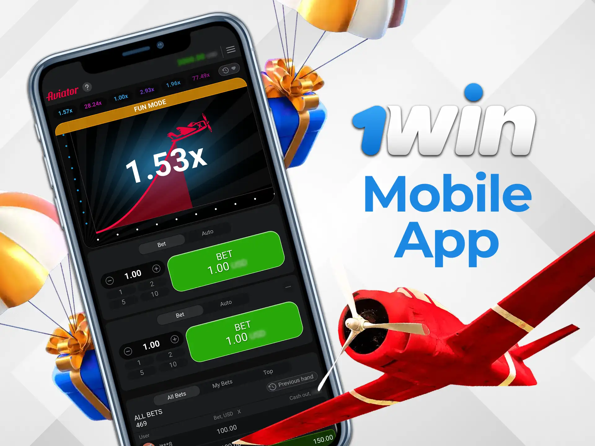1Win Aviator is available in a web version for smartphones, and also in Android and iOS apps.