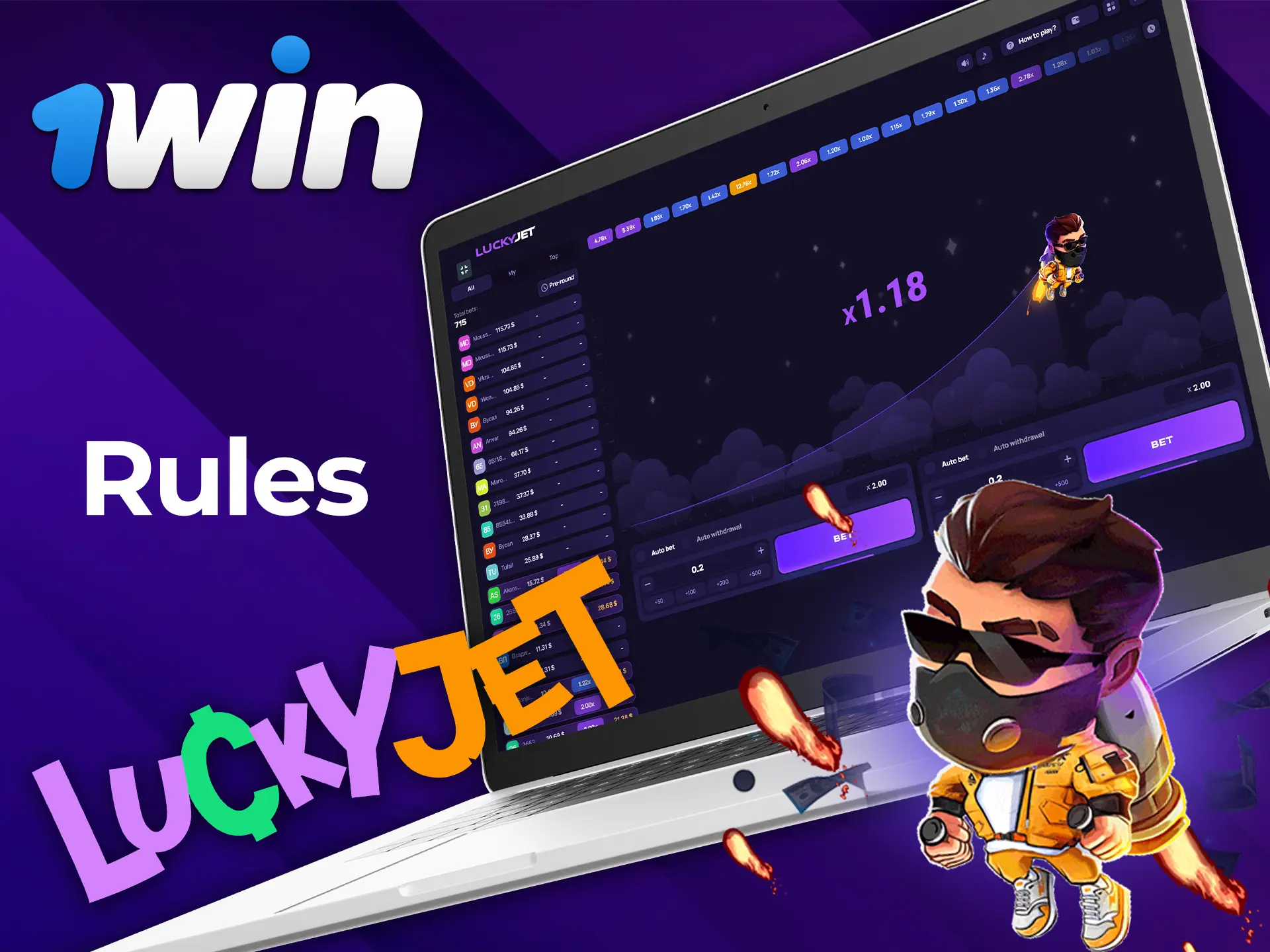 The Lucky Jet 1Win crash game has fairly simple rules.